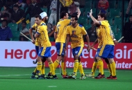 Jaypee Punjab Warriors celebrating after hitting a goal.