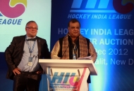 Dr. Narinder Batra, Secretary General Hockey India and Chairman Hockey India League with Bob Hayton, the renowned Auctioneer for the event