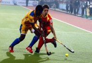 Punjab Warriors and Ranchi Rhinos player in action during the match between Punjab Warriors and Ranchi Rhinos on 16th jan 2013.
