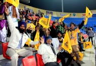 fans cheering for JPW team in HHIL 2014 match on 25th Jan-2014-at mohali