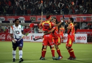 RR team celebrate after scoring a goal against UPW during the match