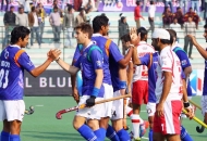 UPW celebrates after scoring a goal against DMM at lucknow