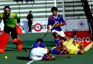 UP Wizards trying to hit a goal against Ranchi Rhinos at lucknow